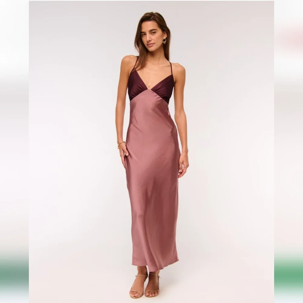 Women's The A&F Julia Slip Tie-Back Maxi Dress in Pink | Size M | Abercrombie & Fitch